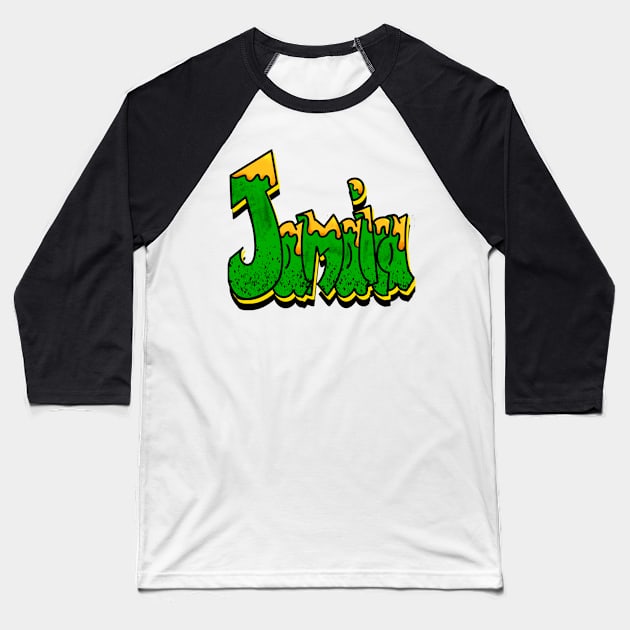 Jamaicans Graffiti drips typography Reggae Rasta Ska Rocksteady dub band Vintage Retro rustic with Jamaican flag colours colors Jamaica Baseball T-Shirt by Artonmytee